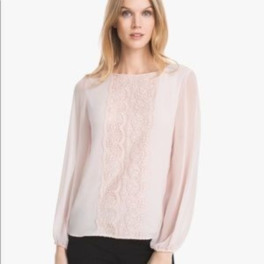 White House Black Market Pink Lace Blouse Sz. 10